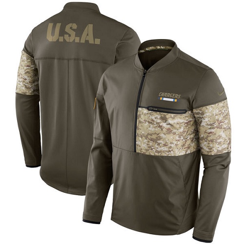 Men's Los Angeles Chargers Nike Olive Salute to Service Sideline Hybrid Half-Zip Pullover Jacket
